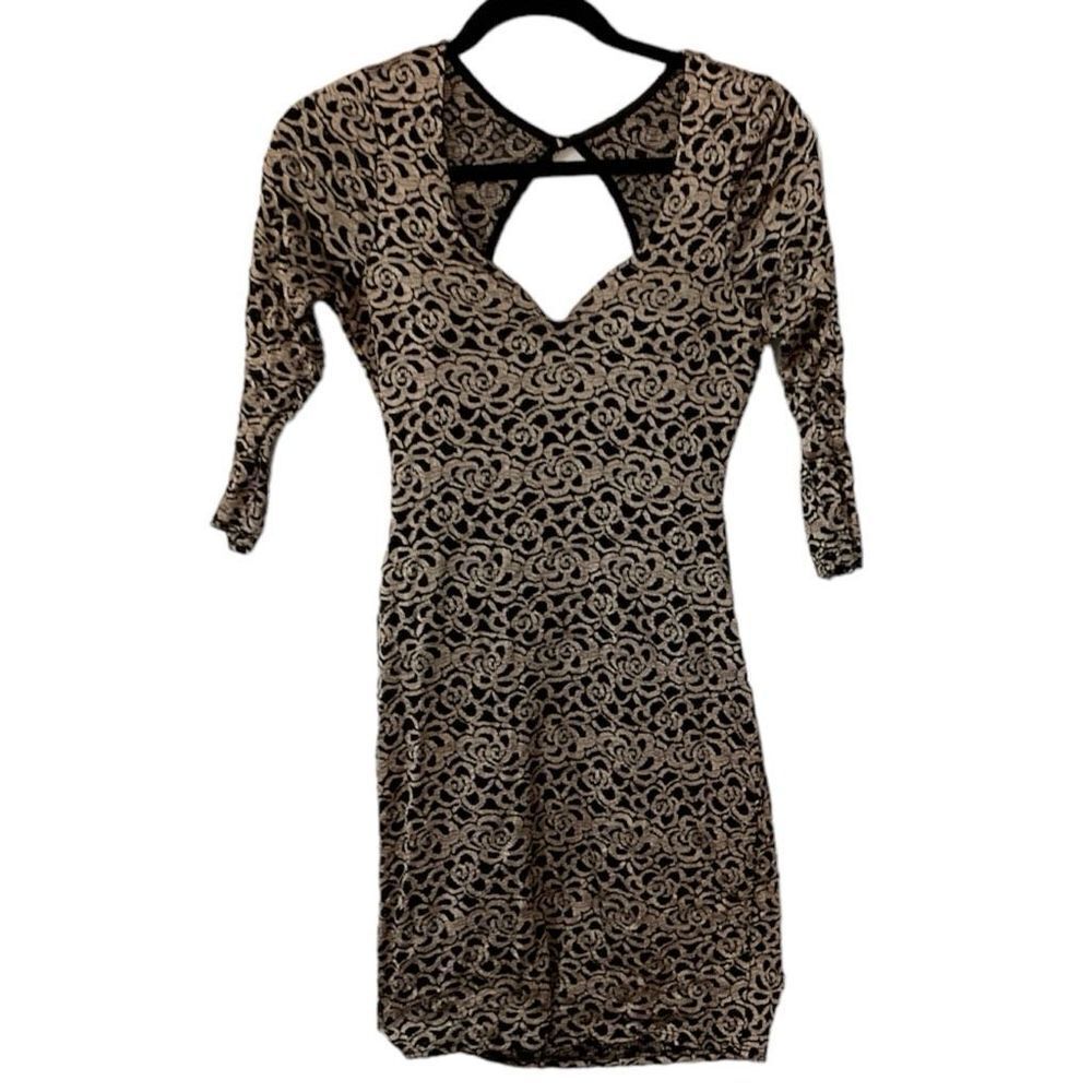 Rhapsodielle Gold & Black Body-Con Backless Dress  S
